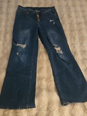 Dark Blue Distressed Flared Women’s Jeans